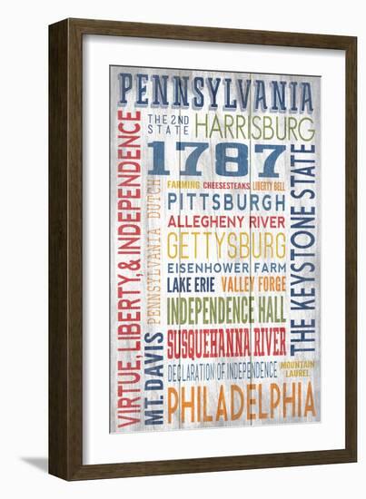 Pennsylvania - Barnwood Typography-Lantern Press-Framed Art Print