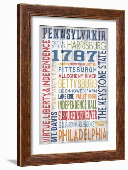 Pennsylvania - Barnwood Typography-Lantern Press-Framed Art Print