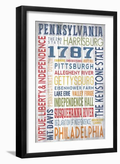 Pennsylvania - Barnwood Typography-Lantern Press-Framed Art Print