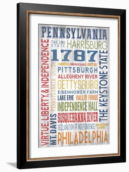 Pennsylvania - Barnwood Typography-Lantern Press-Framed Art Print