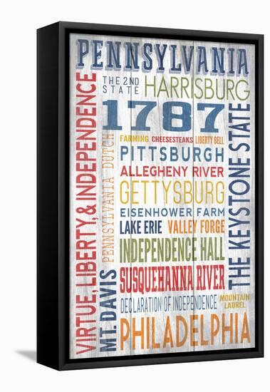 Pennsylvania - Barnwood Typography-Lantern Press-Framed Stretched Canvas