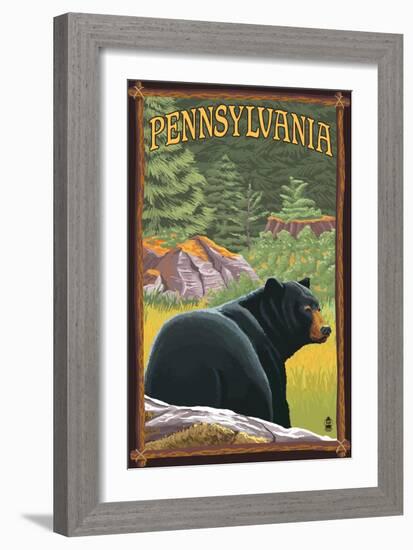 Pennsylvania - Bear in Forest-Lantern Press-Framed Art Print