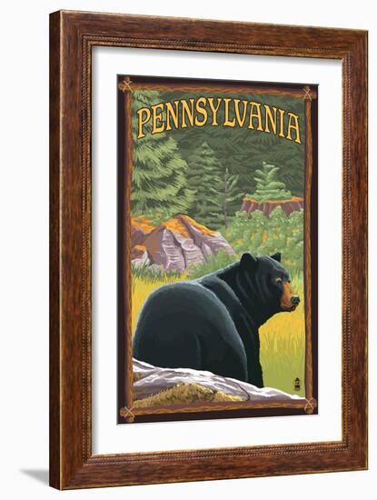 Pennsylvania - Bear in Forest-Lantern Press-Framed Art Print