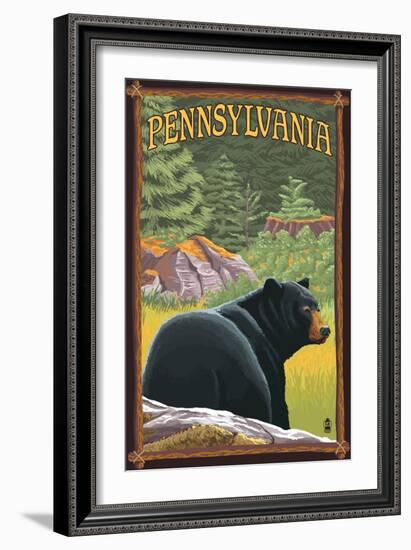 Pennsylvania - Bear in Forest-Lantern Press-Framed Art Print