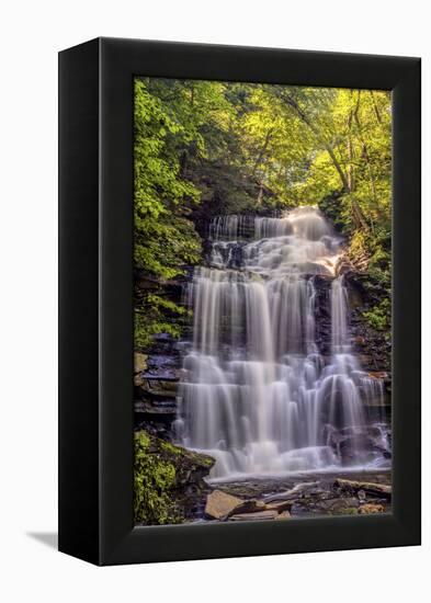 Pennsylvania, Benton, Ricketts Glen State Park. Ganoga Falls Cascade-Jay O'brien-Framed Premier Image Canvas