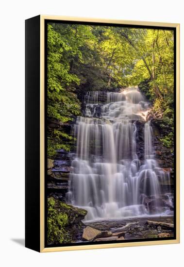 Pennsylvania, Benton, Ricketts Glen State Park. Ganoga Falls Cascade-Jay O'brien-Framed Premier Image Canvas