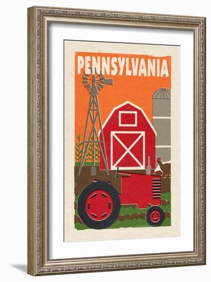 Pennsylvania - Country - Woodblock-Lantern Press-Framed Art Print