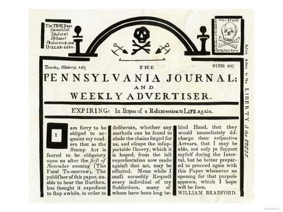 Pennsylvania Journal And Weekly Advertiser Protesting The Stamp Act C 1765 Giclee Print Art Com