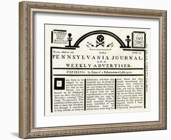 Pennsylvania Journal and Weekly Advertiser Protesting the Stamp Act, c.1765-null-Framed Giclee Print