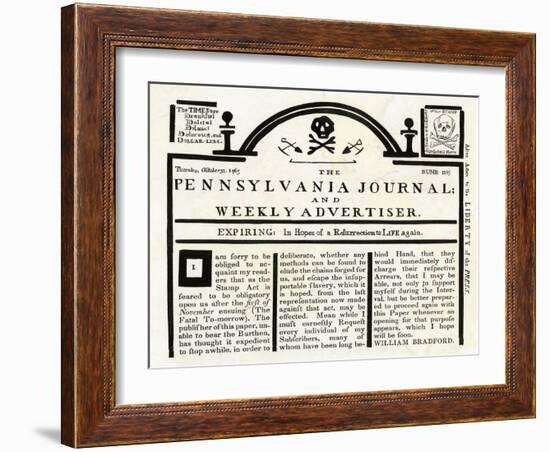 Pennsylvania Journal and Weekly Advertiser Protesting the Stamp Act, c.1765-null-Framed Giclee Print