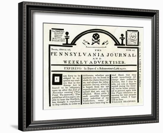 Pennsylvania Journal and Weekly Advertiser Protesting the Stamp Act, c.1765-null-Framed Giclee Print