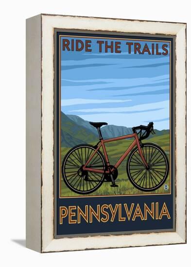 Pennsylvania - Mountain Bike Scene-Lantern Press-Framed Stretched Canvas