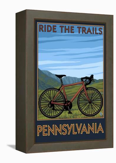 Pennsylvania - Mountain Bike Scene-Lantern Press-Framed Stretched Canvas