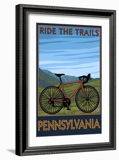 Pennsylvania - Mountain Bike Scene-Lantern Press-Framed Premium Giclee Print
