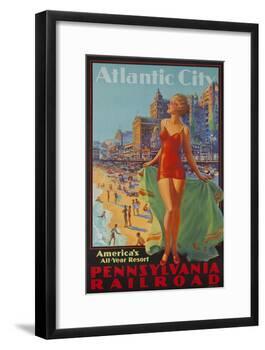 Pennsylvania Railroad Travel Poster, Atlantic City Bathing Beauty-null-Framed Giclee Print