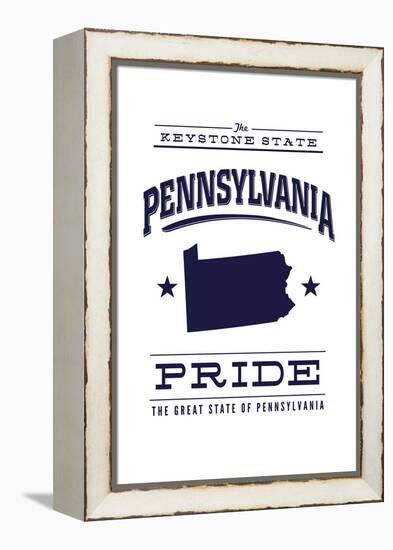 Pennsylvania State Pride - Blue on White-Lantern Press-Framed Stretched Canvas