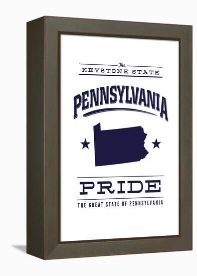 Pennsylvania State Pride - Blue on White-Lantern Press-Framed Stretched Canvas