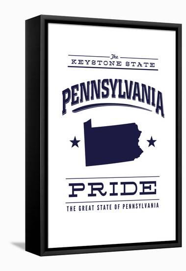 Pennsylvania State Pride - Blue on White-Lantern Press-Framed Stretched Canvas