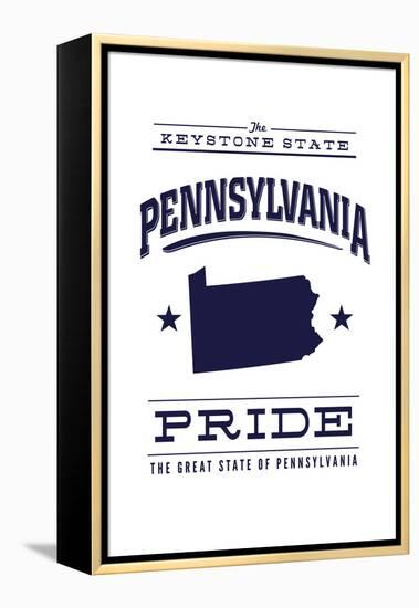 Pennsylvania State Pride - Blue on White-Lantern Press-Framed Stretched Canvas