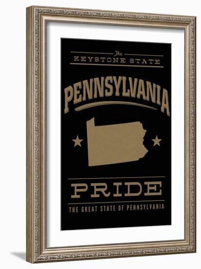 Pennsylvania State Pride - Gold on Black-Lantern Press-Framed Art Print