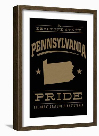 Pennsylvania State Pride - Gold on Black-Lantern Press-Framed Art Print