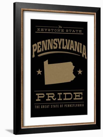 Pennsylvania State Pride - Gold on Black-Lantern Press-Framed Art Print