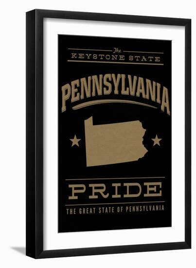 Pennsylvania State Pride - Gold on Black-Lantern Press-Framed Art Print