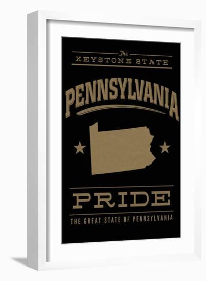 Pennsylvania State Pride - Gold on Black-Lantern Press-Framed Art Print