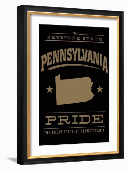 Pennsylvania State Pride - Gold on Black-Lantern Press-Framed Art Print