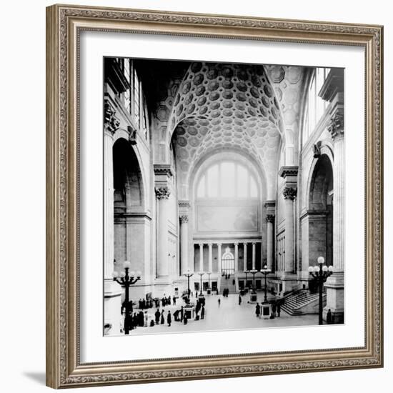 Pennsylvania Station, New York City, Main Waiting Room- Looking North, C.1910 (B/W Photo)-American Photographer-Framed Giclee Print