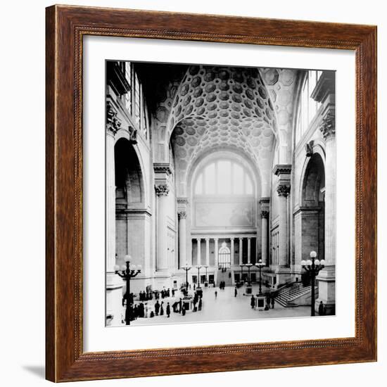 Pennsylvania Station, New York City, Main Waiting Room- Looking North, C.1910 (B/W Photo)-American Photographer-Framed Giclee Print