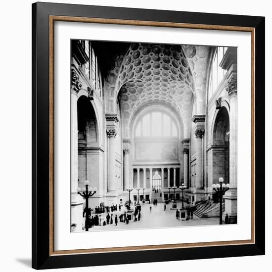 Pennsylvania Station, New York City, Main Waiting Room- Looking North, C.1910 (B/W Photo)-American Photographer-Framed Giclee Print