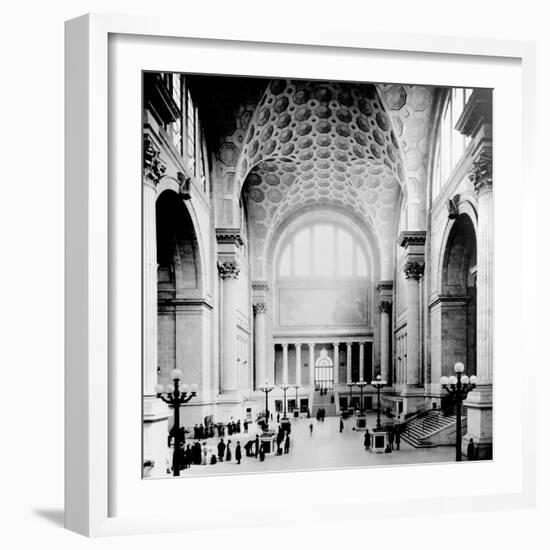 Pennsylvania Station, New York City, Main Waiting Room- Looking North, C.1910 (B/W Photo)-American Photographer-Framed Giclee Print