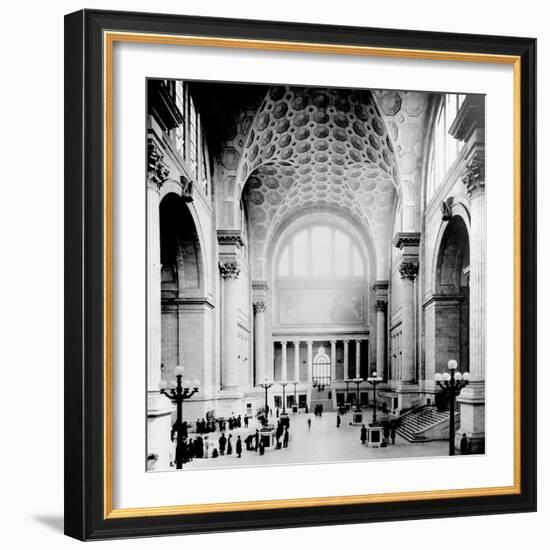 Pennsylvania Station, New York City, Main Waiting Room- Looking North, C.1910 (B/W Photo)-American Photographer-Framed Giclee Print