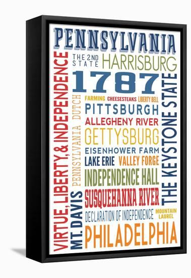 Pennsylvania - Typography-Lantern Press-Framed Stretched Canvas