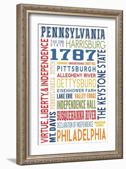 Pennsylvania - Typography-Lantern Press-Framed Art Print