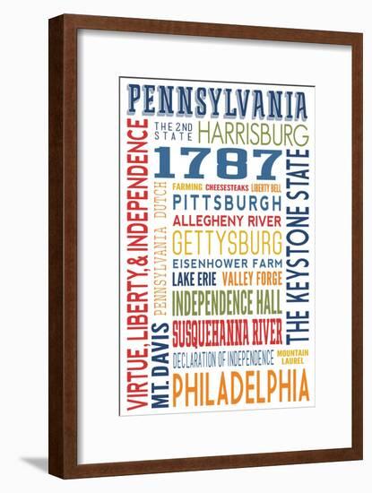 Pennsylvania - Typography-Lantern Press-Framed Art Print