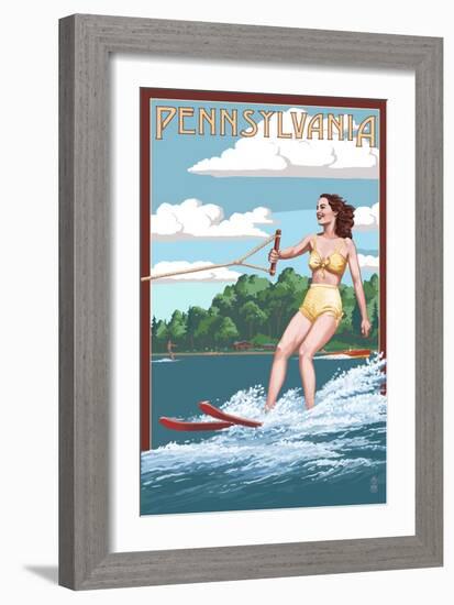 Pennsylvania - Water Skier and Lake-Lantern Press-Framed Art Print