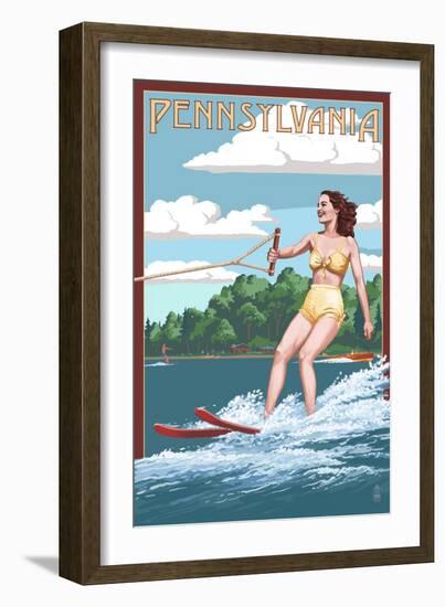 Pennsylvania - Water Skier and Lake-Lantern Press-Framed Art Print