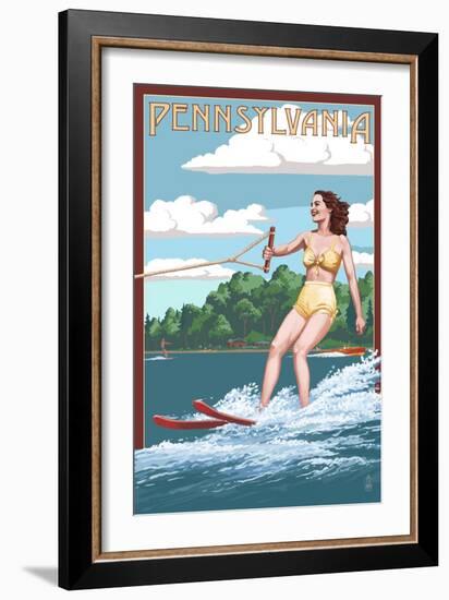 Pennsylvania - Water Skier and Lake-Lantern Press-Framed Art Print