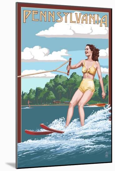 Pennsylvania - Water Skier and Lake-Lantern Press-Mounted Art Print