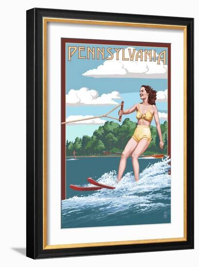 Pennsylvania - Water Skier and Lake-Lantern Press-Framed Art Print