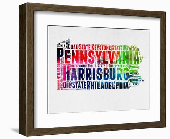 Pennsylvania Watercolor Word Cloud-NaxArt-Framed Premium Giclee Print