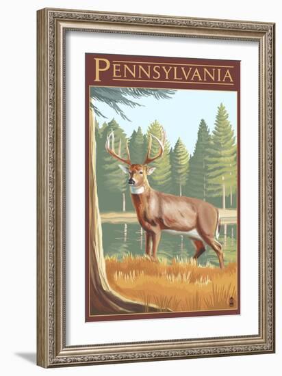 Pennsylvania White Tailed Deer-Lantern Press-Framed Art Print