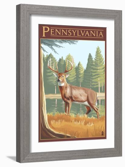 Pennsylvania White Tailed Deer-Lantern Press-Framed Art Print