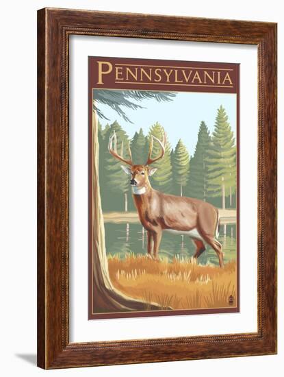 Pennsylvania White Tailed Deer-Lantern Press-Framed Art Print