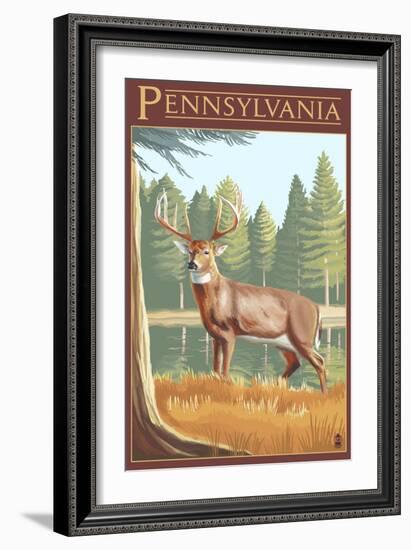 Pennsylvania White Tailed Deer-Lantern Press-Framed Art Print