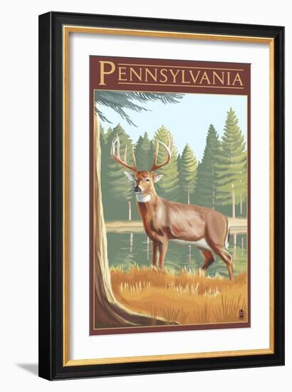 Pennsylvania White Tailed Deer-Lantern Press-Framed Art Print