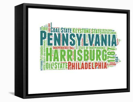 Pennsylvania Word Cloud Map-NaxArt-Framed Stretched Canvas