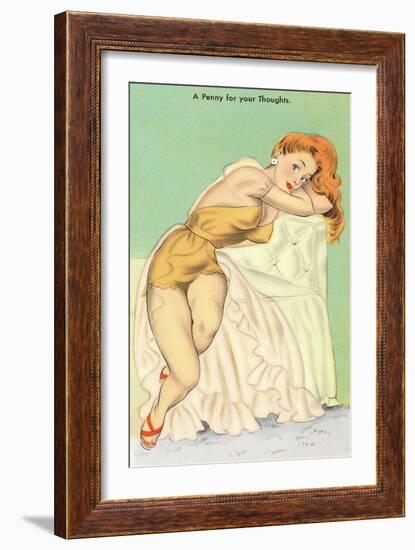 Penny for Your Thoughts, Redhead in Lingerie-null-Framed Art Print